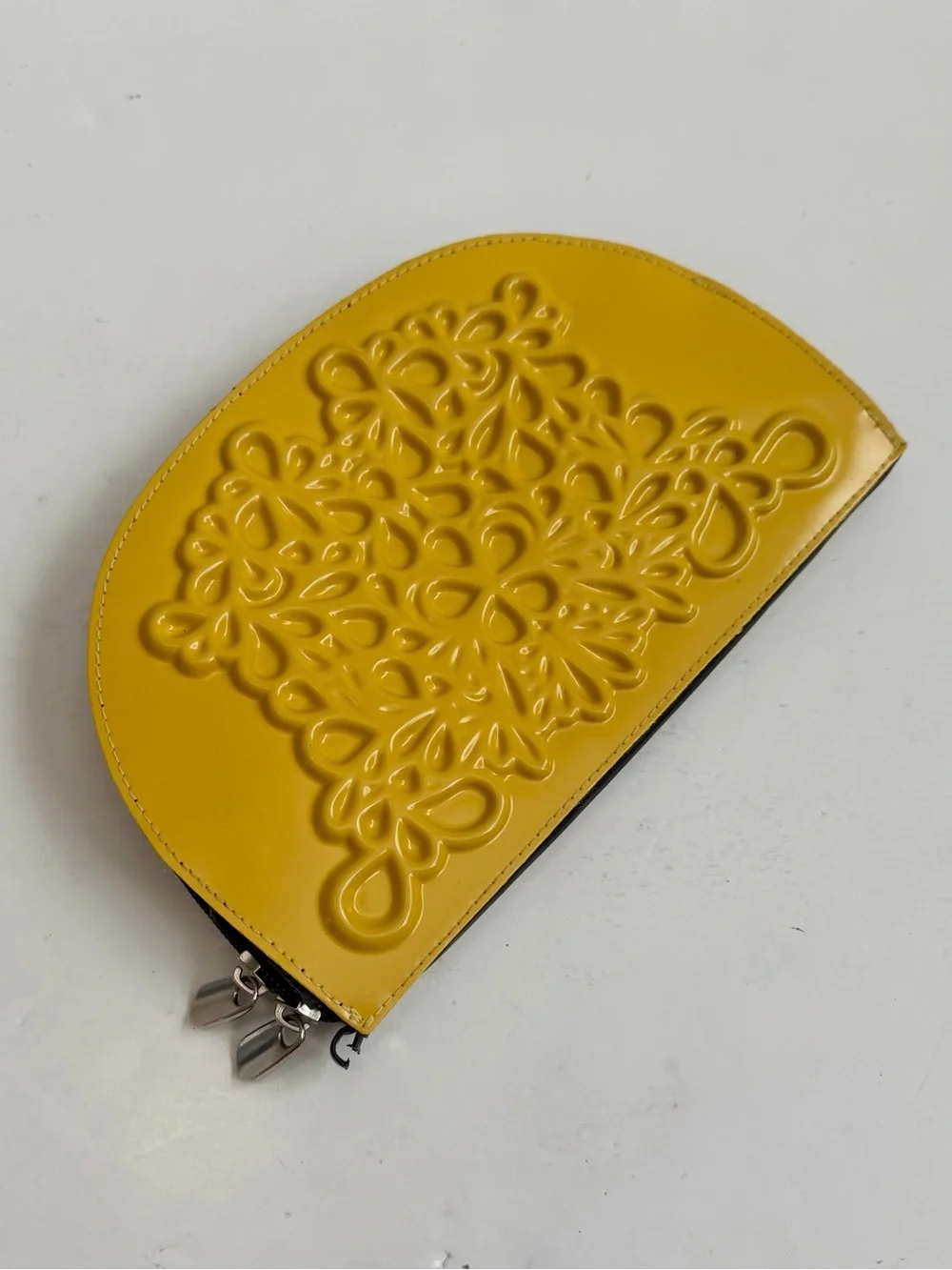 MeDusa Gold Yellow Floral Embossed Half-Moon Clutch Vegan Leather